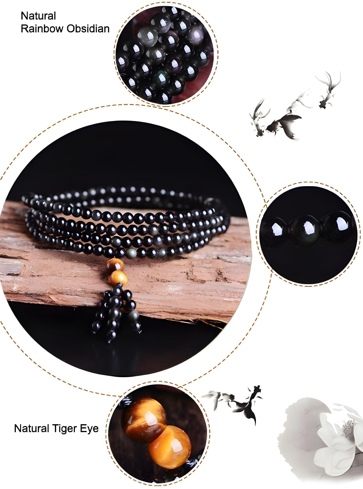 Bracelet de guérison joyeux en obsidienne arc-en-ciel
