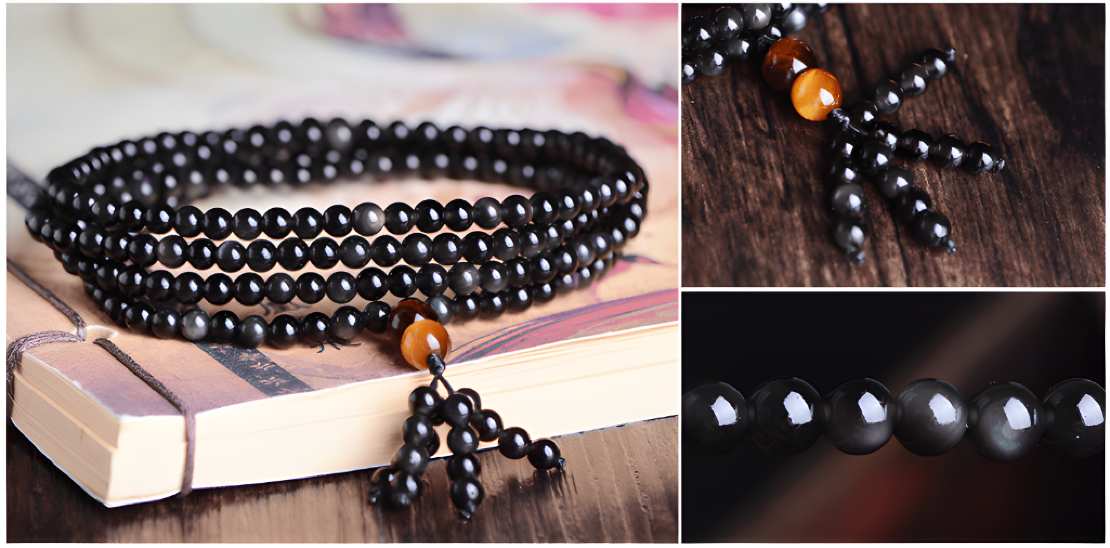 Bracelet de guérison joyeux en obsidienne arc-en-ciel