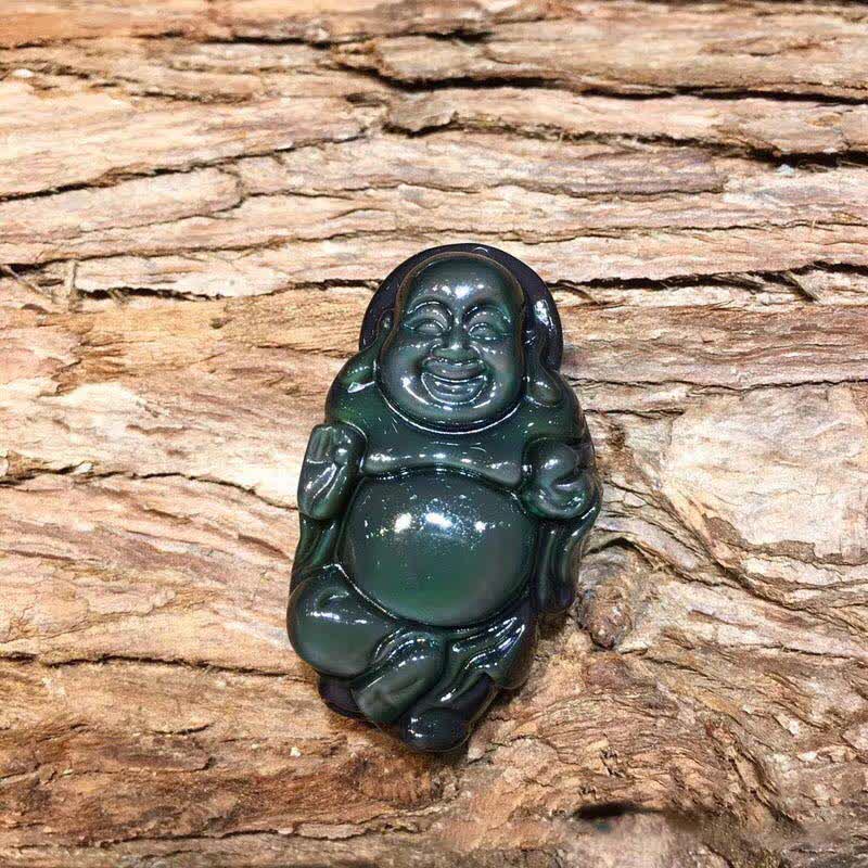 Pendentif Bouddha rieur en obsidienne arc-en-ciel pour la paix intérieure
