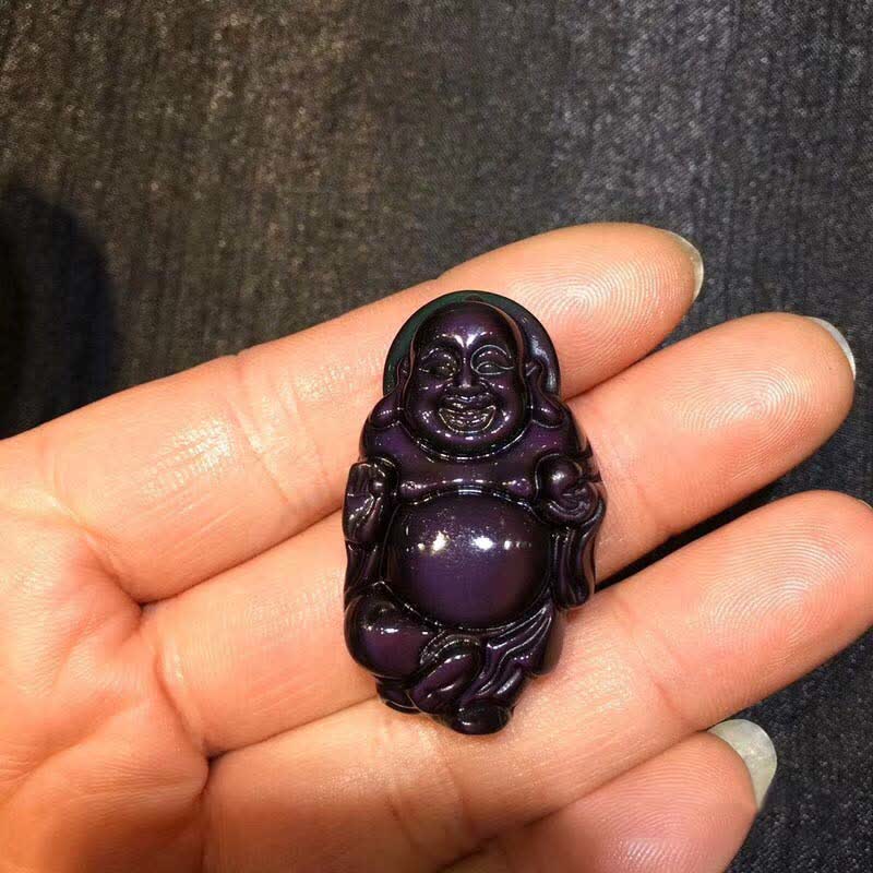 Pendentif Bouddha rieur en obsidienne arc-en-ciel pour la paix intérieure