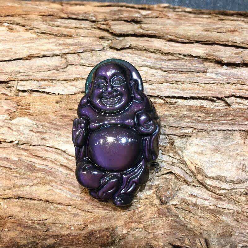 Pendentif Bouddha rieur en obsidienne arc-en-ciel pour la paix intérieure