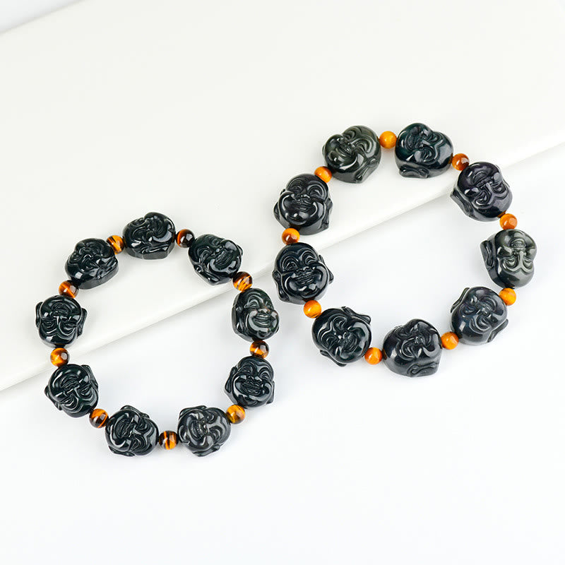 Bracelet de transformation Bouddha rieur en obsidienne arc-en-ciel 18 mm