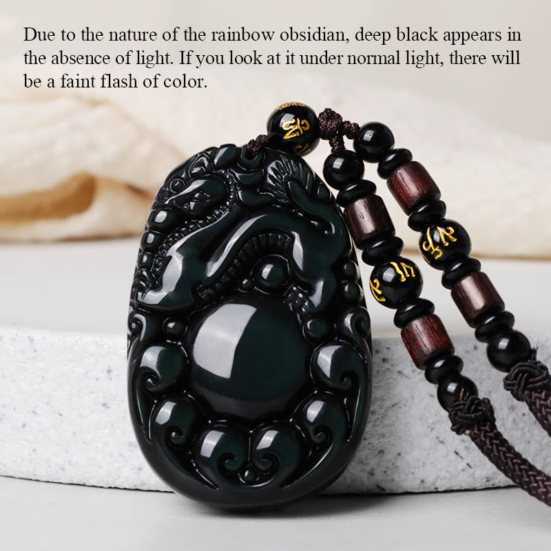 Collier PiXiu en obsidienne arc-en-ciel 43 mm Protection unisexe