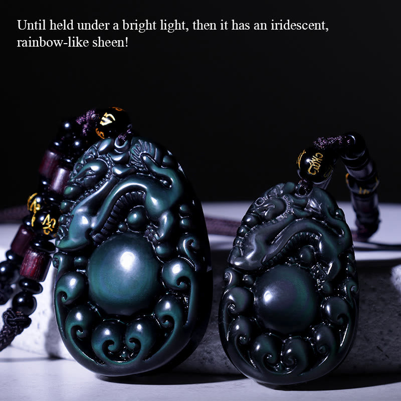 Collier PiXiu en obsidienne arc-en-ciel 43 mm Protection unisexe