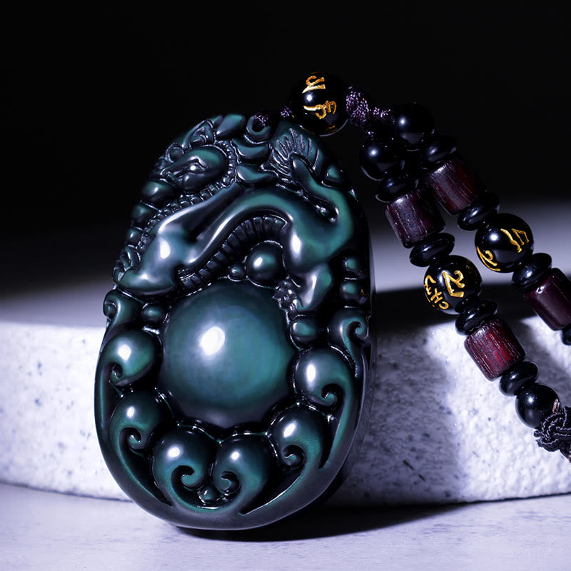 Collier PiXiu en obsidienne arc-en-ciel 43 mm Protection unisexe