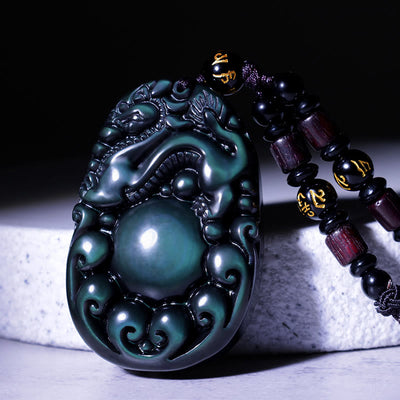 Collier PiXiu en obsidienne arc-en-ciel 43 mm Protection unisexe