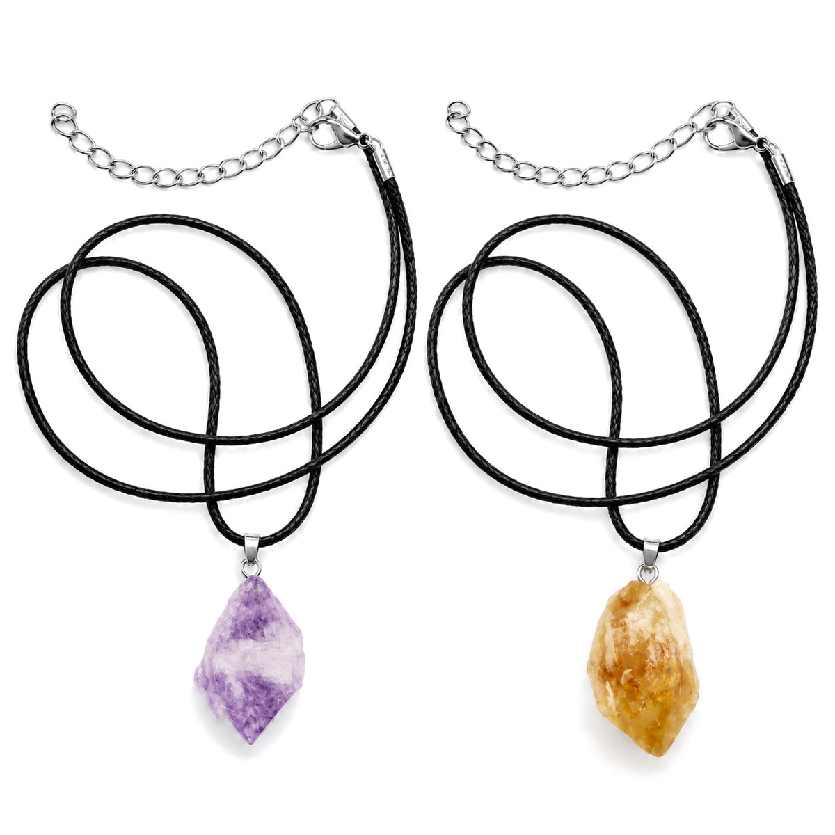 Raw Amethyst Crystal Pendant Necklace 16-19 Inch Meditation Jewelry, every variant on a white background