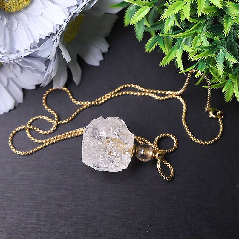 Raw Clear Quartz Bottle Necklace 1.8in for Energy Meditation
