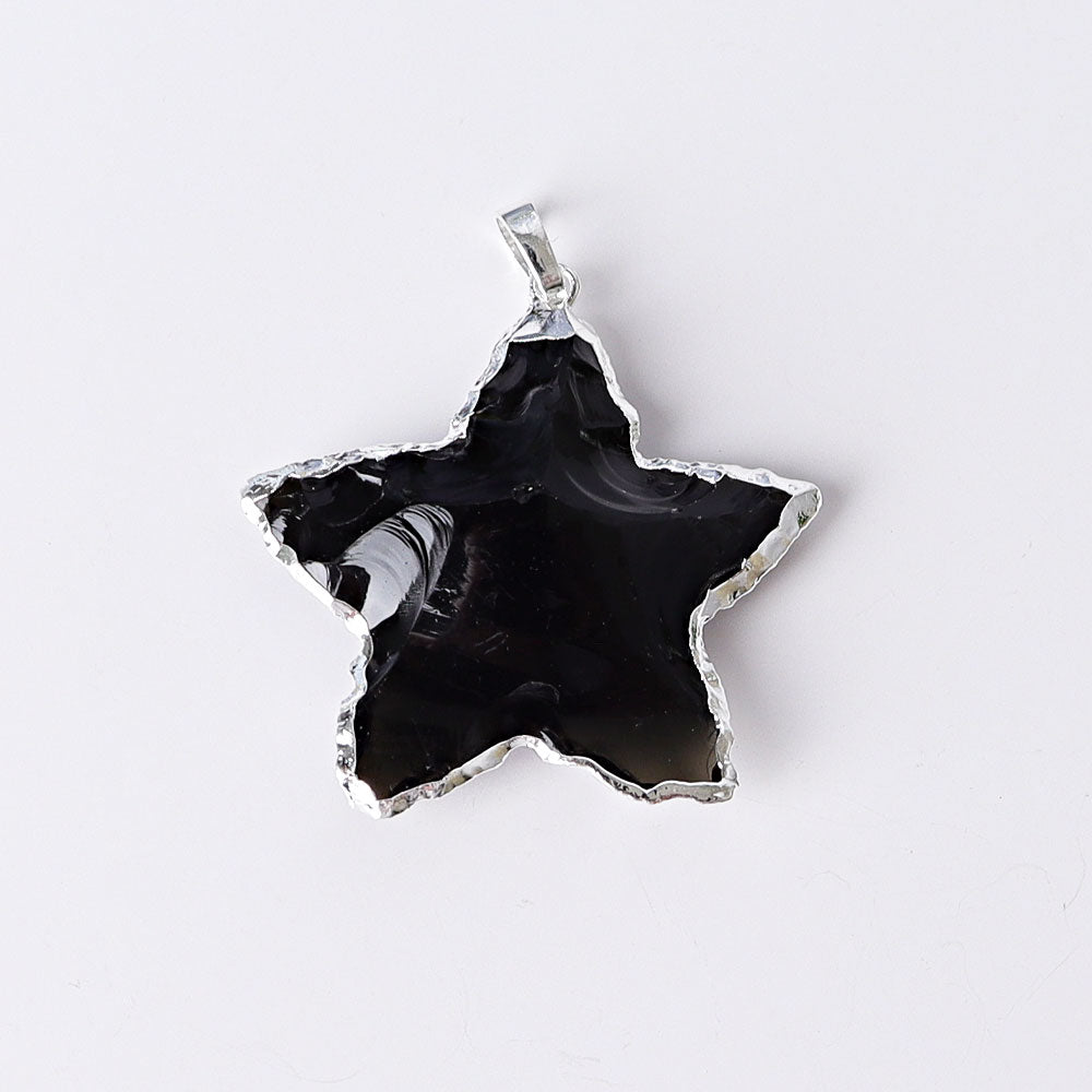 Raw Rose Quartz, Black Obsidian & Clear Quartz Star Pendants 1 inch