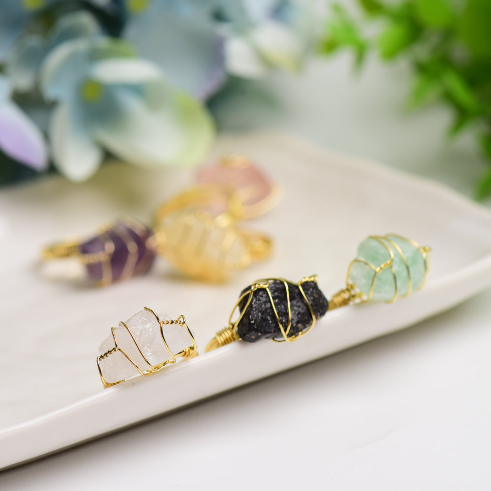 Raw Stone Spiritual Ring with Natural Crystal