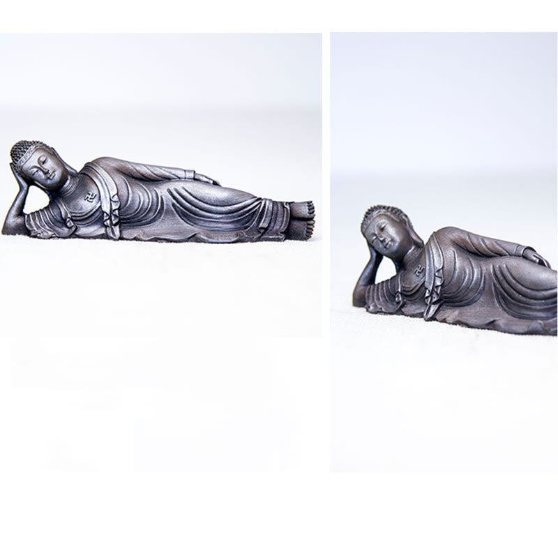 Statue de Bouddha couché en poudre de fer rouille coulée 17,5 cm Sculpture