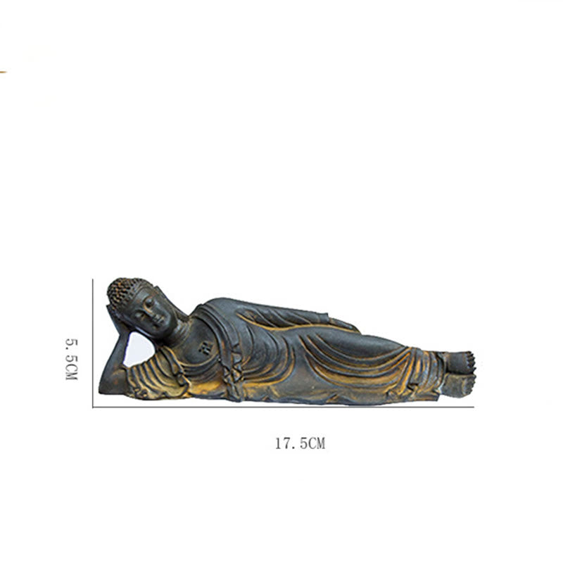 Statue de Bouddha couché en poudre de fer rouille coulée 17,5 cm Sculpture