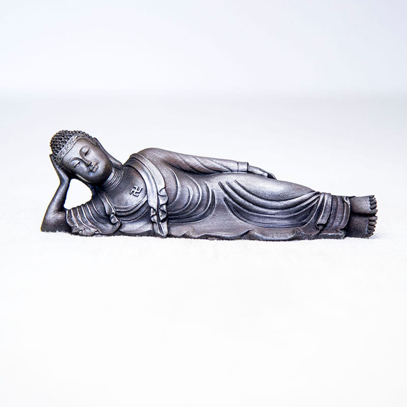 Statue de Bouddha couché en poudre de fer rouille coulée 17,5 cm Sculpture
