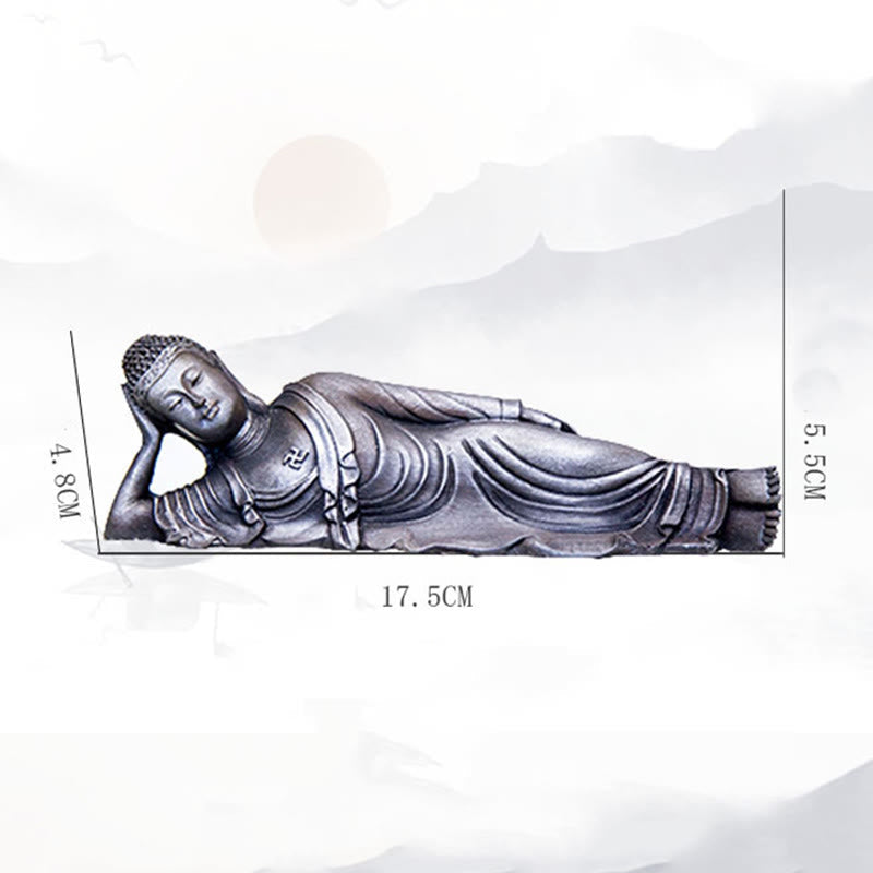 Statue de Bouddha couché en poudre de fer rouille coulée 17,5 cm Sculpture