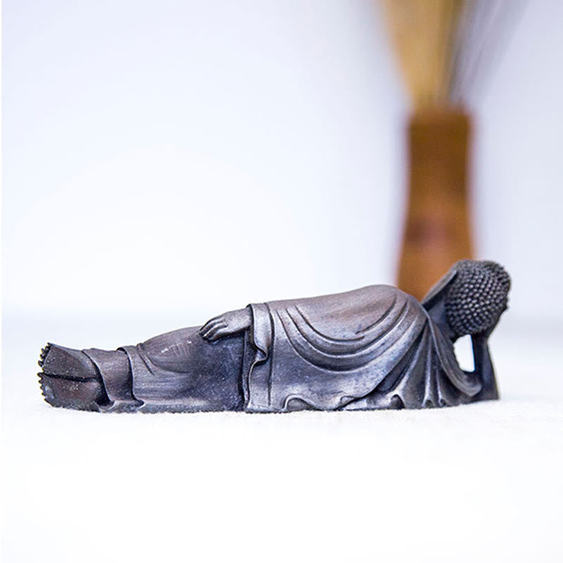 Statue de Bouddha couché en poudre de fer rouille coulée 17,5 cm Sculpture
