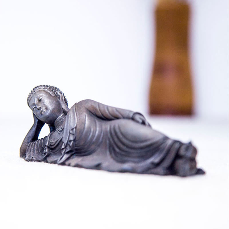 Statue de Bouddha couché en poudre de fer rouille coulée 17,5 cm Sculpture
