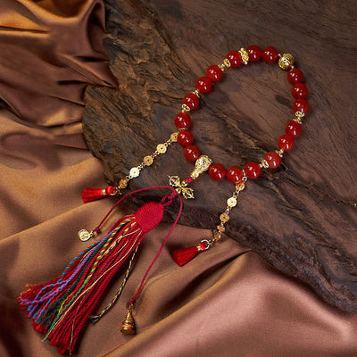 Mala de poignet en agate rouge, 18 perles et pièces de cuivre pour le calme et la confiance