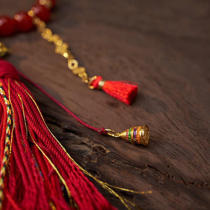 Mala de poignet en agate rouge, 18 perles et pièces de cuivre pour le calme et la confiance