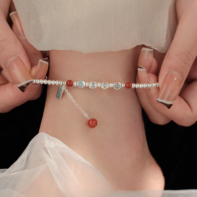 Bracelet de cheville Peace en agate rouge 6 mm et argent