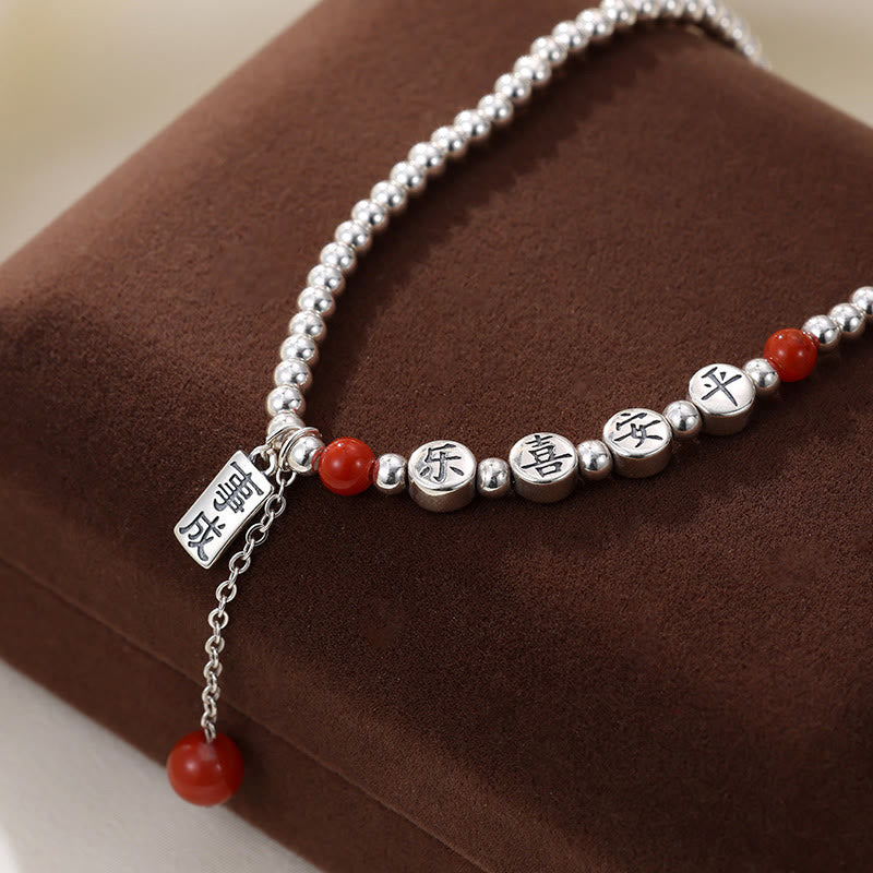 Bracelet de cheville Peace en agate rouge 6 mm et argent