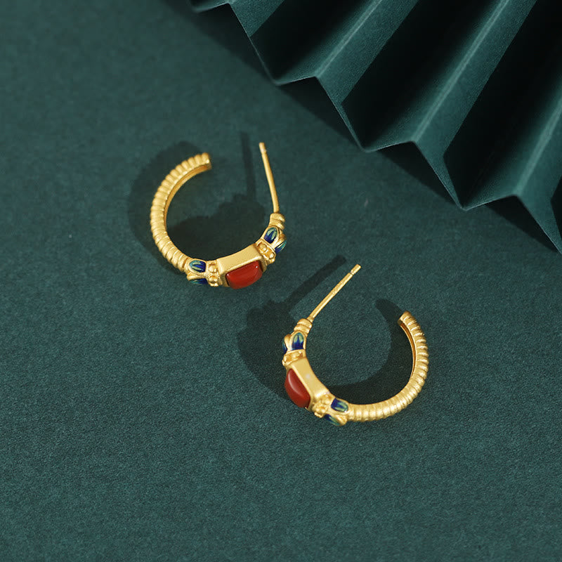 Boucles d'oreilles à tige en argent sterling 925 et agate rouge Lotus Confidence