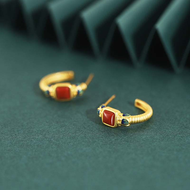 Boucles d'oreilles à tige en argent sterling 925 et agate rouge Lotus Confidence