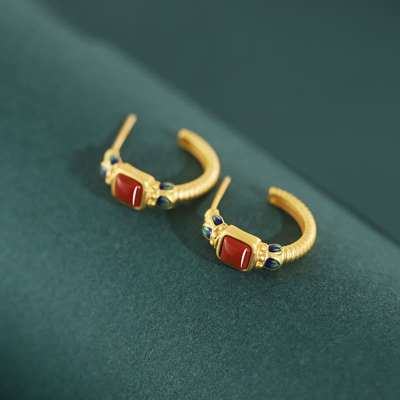 Boucles d'oreilles à tige en argent sterling 925 et agate rouge Lotus Confidence