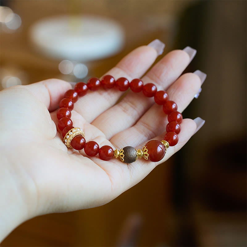 Bracelet de confiance en bois d'agar et agate rouge, perles de 8 à 12 mm