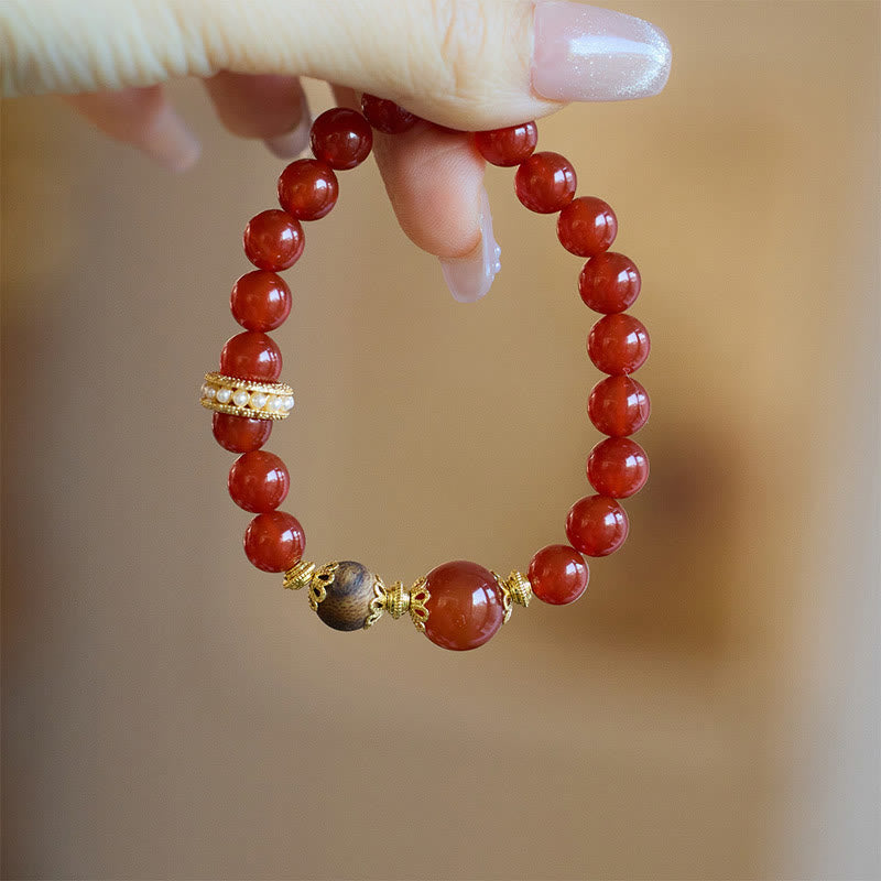 Bracelet de confiance en bois d'agar et agate rouge, perles de 8 à 12 mm