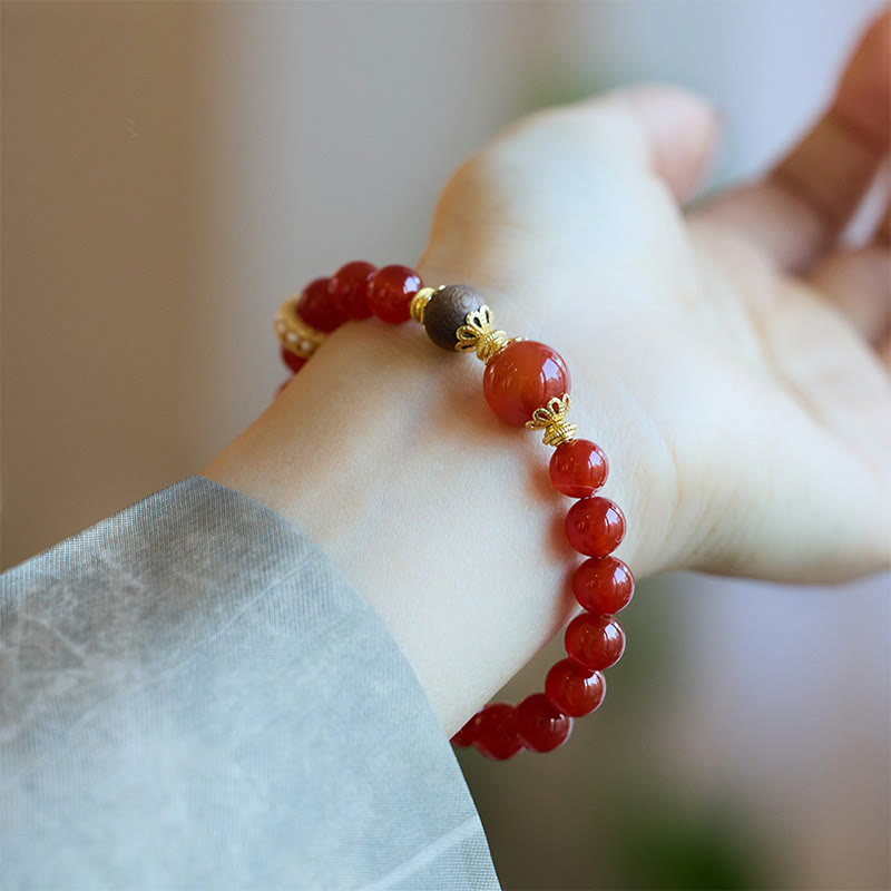 Bracelet de confiance en bois d'agar et agate rouge, perles de 8 à 12 mm