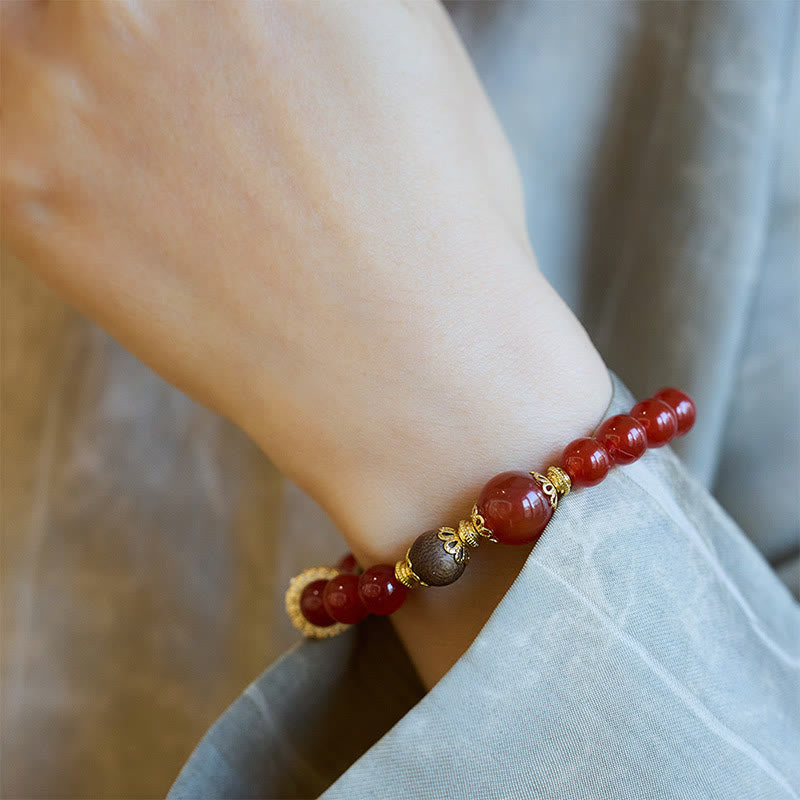 Bracelet de confiance en bois d'agar et agate rouge, perles de 8 à 12 mm