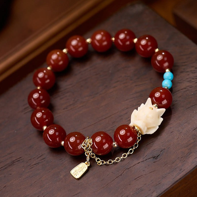 Bracelet en agate rouge pour femme | Perles de 1 cm, élastique