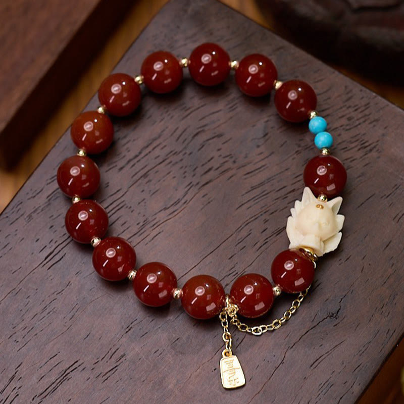 Bracelet en agate rouge pour femme | Perles de 1 cm, élastique