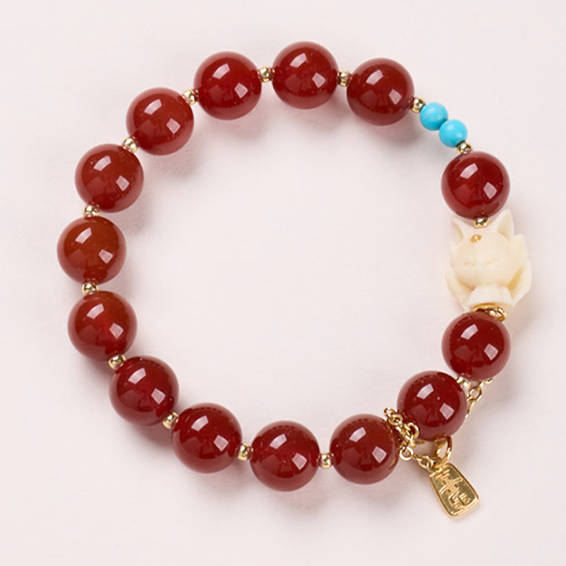 Bracelet en agate rouge pour femme | Perles de 1 cm, élastique
