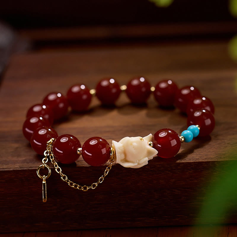 Bracelet en agate rouge pour femme | Perles de 1 cm, élastique