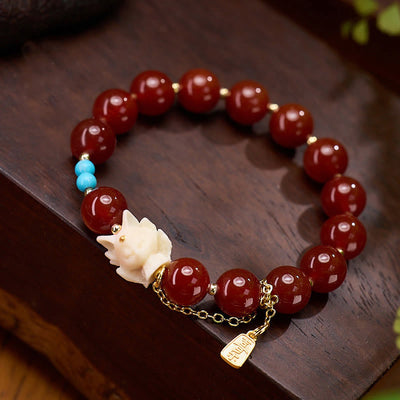 Bracelet en agate rouge pour femme | Perles de 1 cm, élastique
