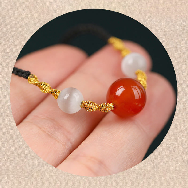 Bracelet ou collier tressé en agate rouge œil de chat calme