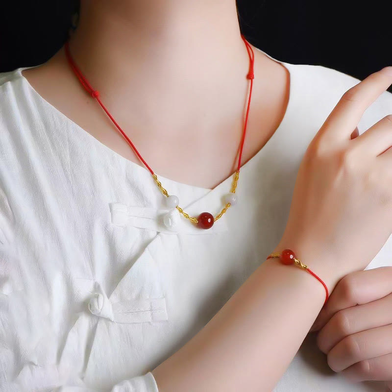 Bracelet ou collier tressé en agate rouge œil de chat calme