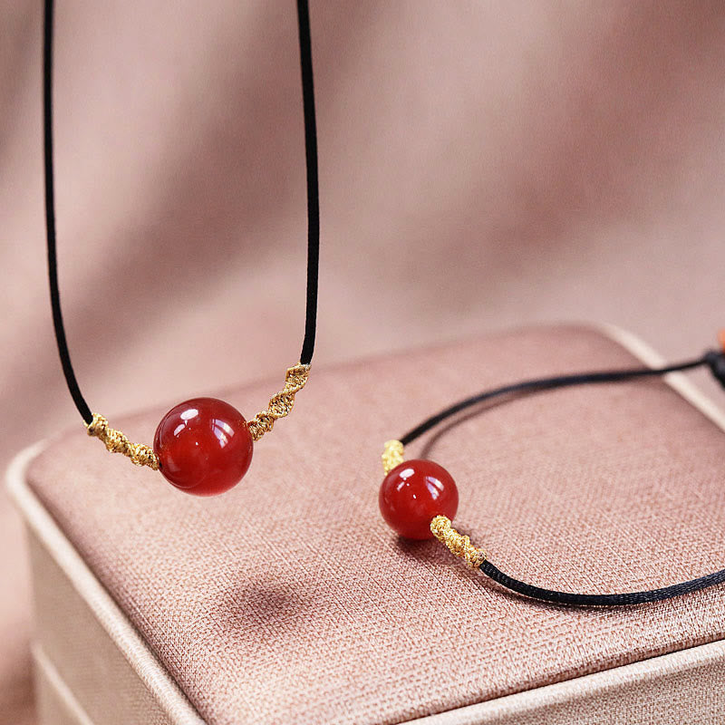 Collier bracelet en agate rouge et calcédoine pour la confiance et l'harmonie