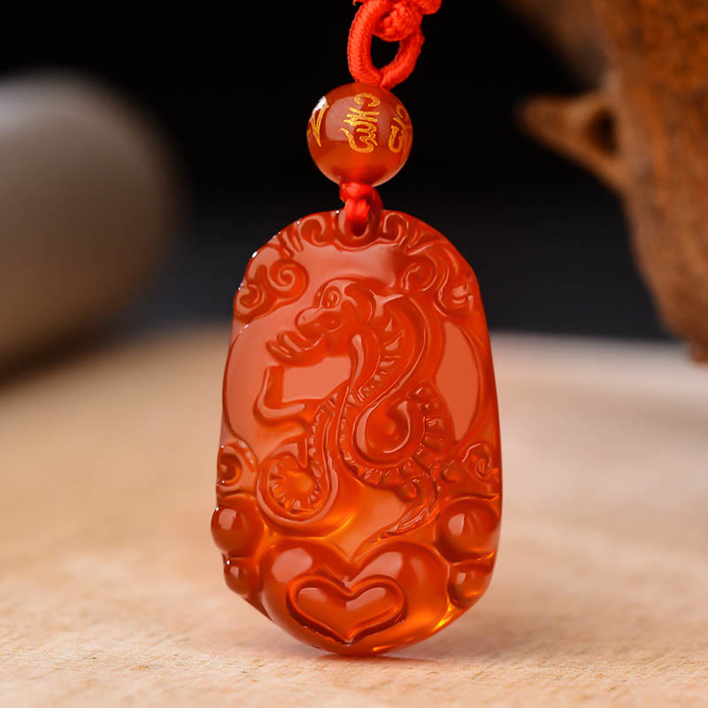 Collier en agate rouge du zodiaque chinois pour la chance et la vitalité