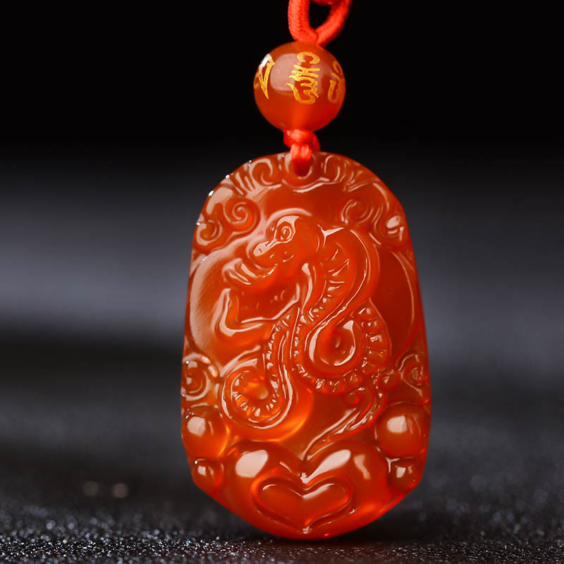 Collier en agate rouge du zodiaque chinois pour la chance et la vitalité