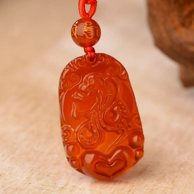 Collier en agate rouge du zodiaque chinois pour la chance et la vitalité