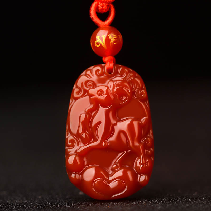 Collier en agate rouge du zodiaque chinois pour la chance et la vitalité