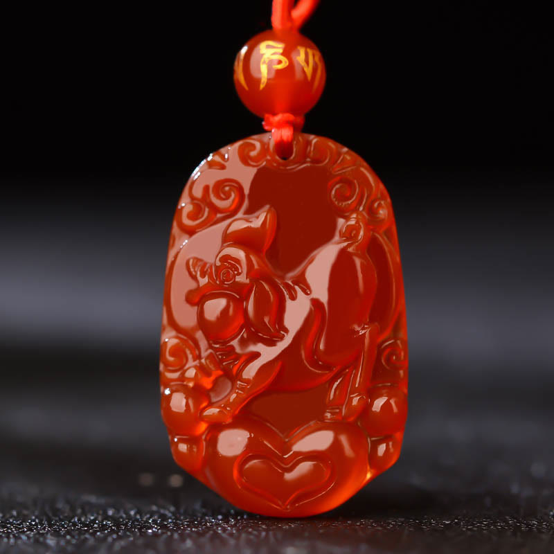 Collier en agate rouge du zodiaque chinois pour la chance et la vitalité