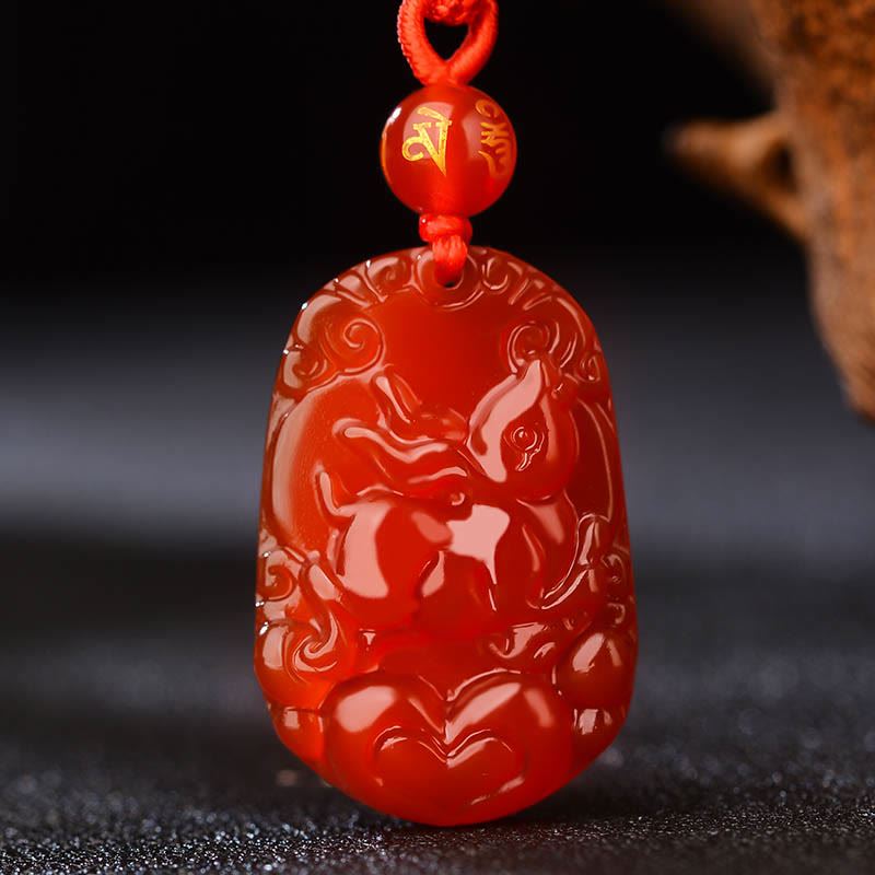 Collier en agate rouge du zodiaque chinois pour la chance et la vitalité