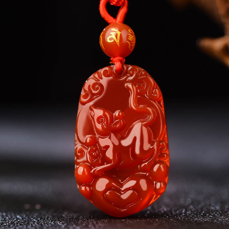 Collier en agate rouge du zodiaque chinois pour la chance et la vitalité
