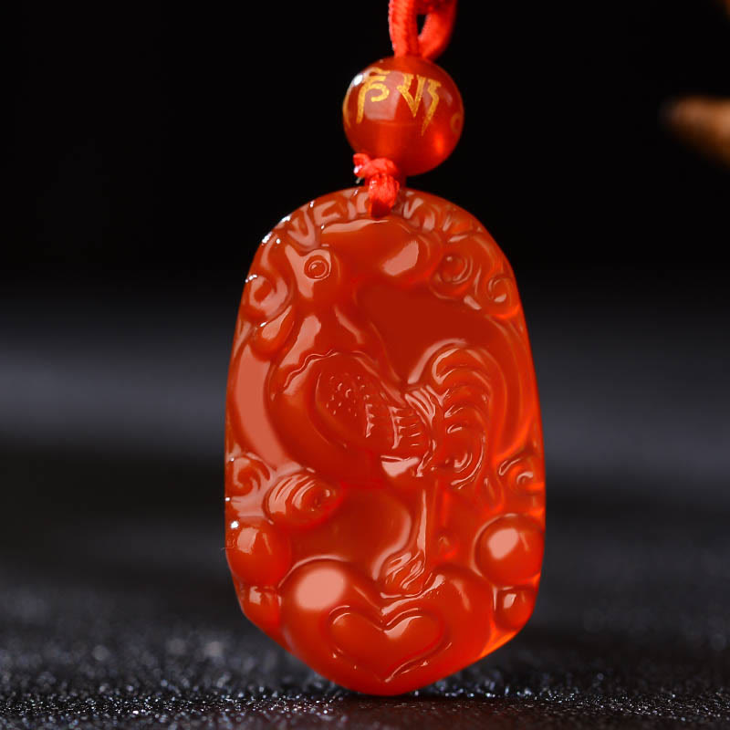 Collier en agate rouge du zodiaque chinois pour la chance et la vitalité