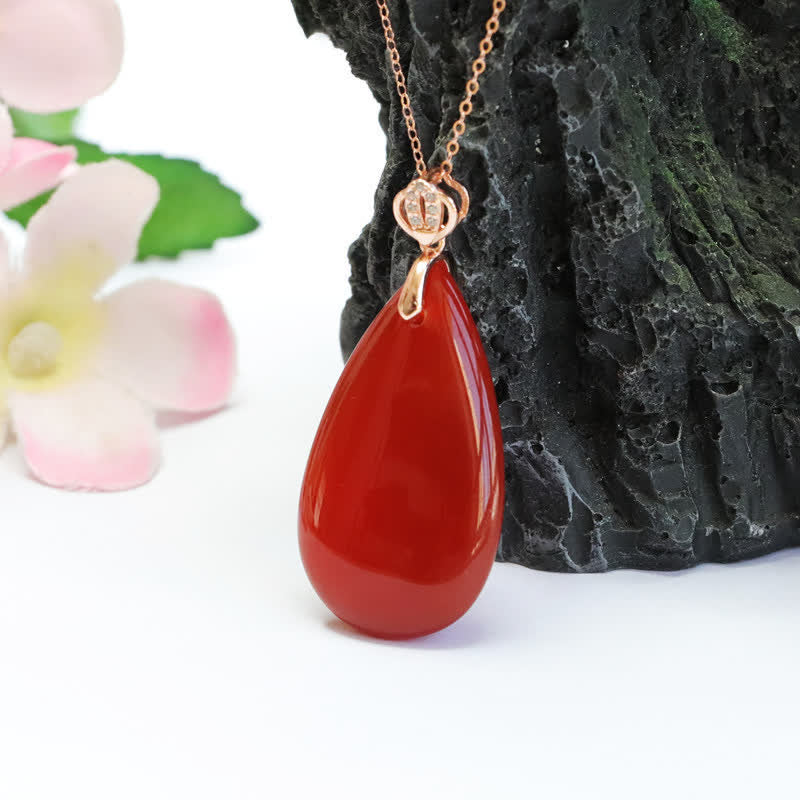 Collier Confiance en agate rouge | Pendentif goutte d'eau en argent sterling