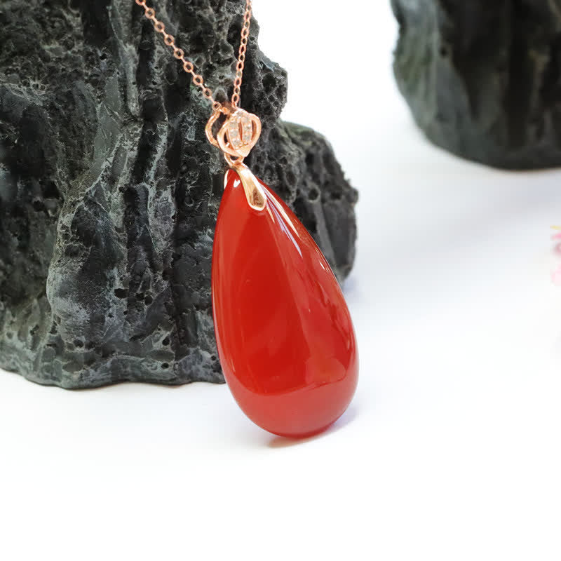 Collier Confiance en agate rouge | Pendentif goutte d'eau en argent sterling