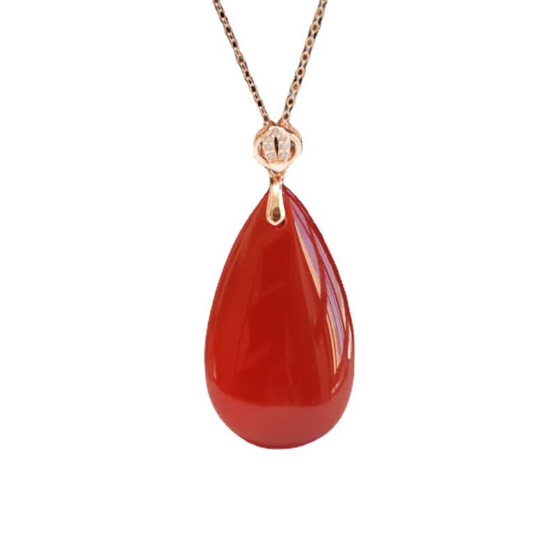 Collier Confiance en agate rouge | Pendentif goutte d'eau en argent sterling